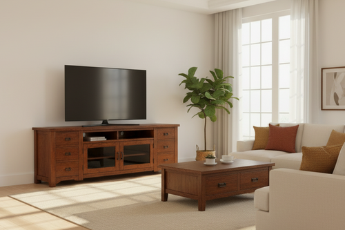 Artisan Entertainment Stand Side Angle with Living Room