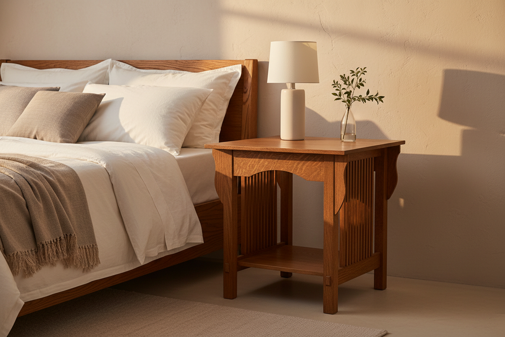 Arts & Crafts End Table in a warm refined bedroom