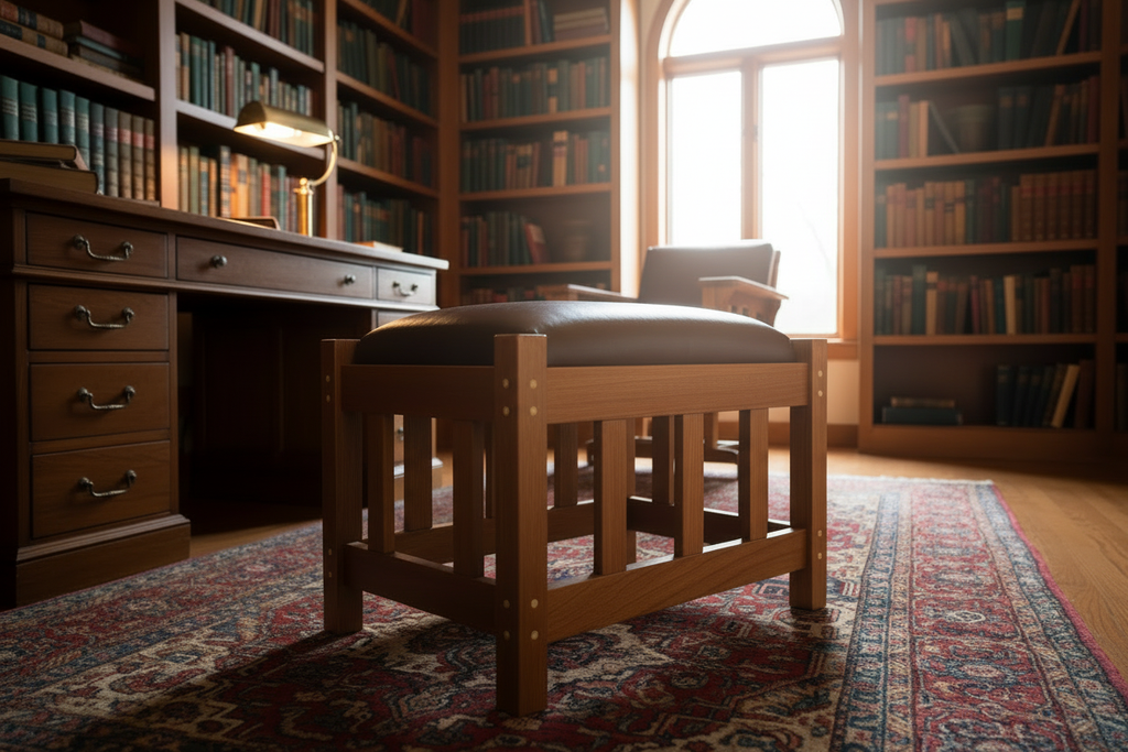 Brighter dark academia study with the Morris Footstool