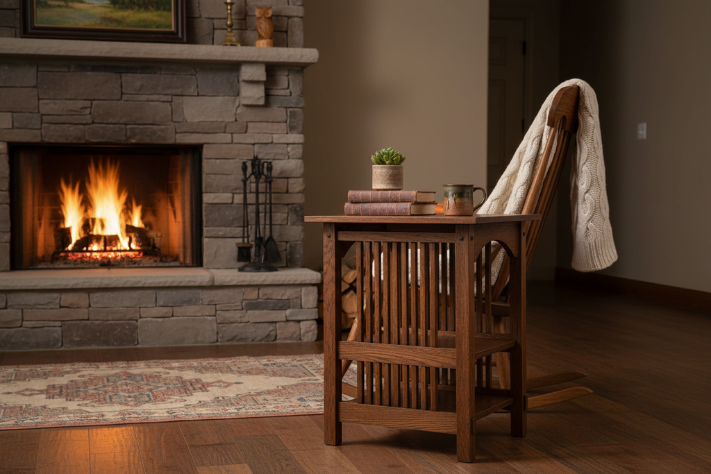 Double Shelf End Table - Fireplace & Rocking Chair Lifestyle