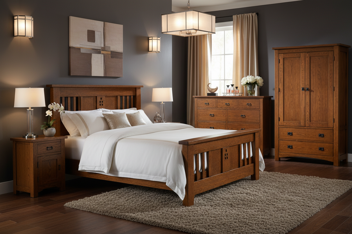 Luxury Mission Style Oak Bedroom - No Mirror or Bench